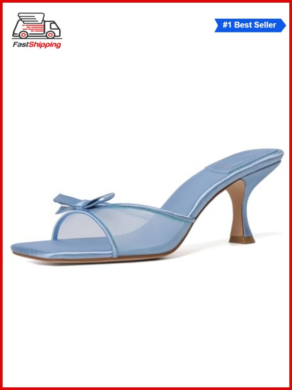 ✨ Kitten Heel Mules with Bow Square Open Toe Slip On Backless Sandals for Party